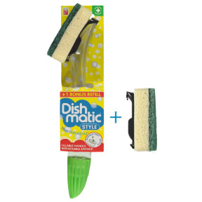 Щітка для миття посуду з дозатором Dishmatic Style Fillable Handle & Replacement Sponge з додатковою насадкою